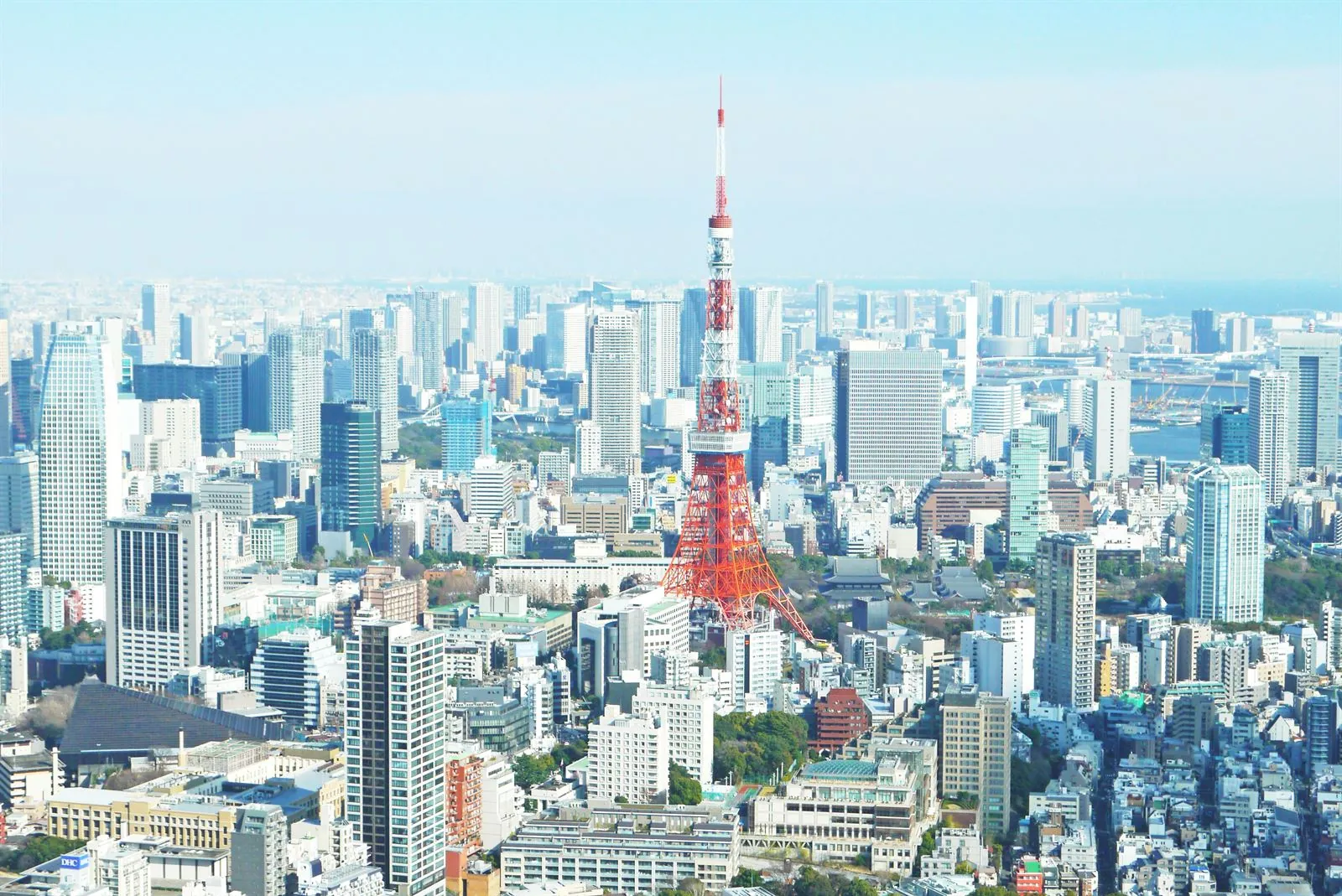 Nachtelijke skyline van Tokyo met verlichte wolkenkrabbers